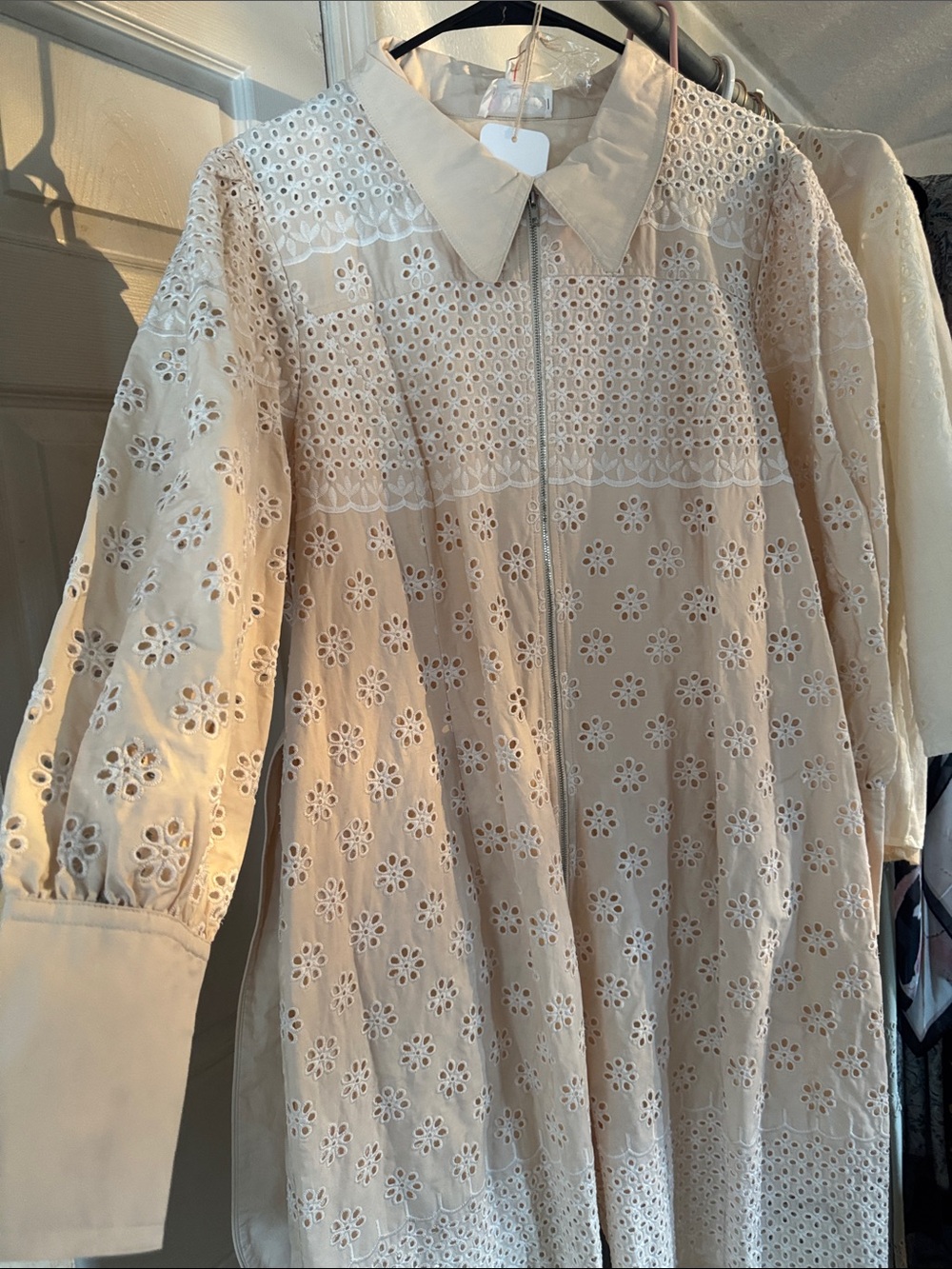 L'ATISTE Cream Eyelet Zip-Front Jumpsuit